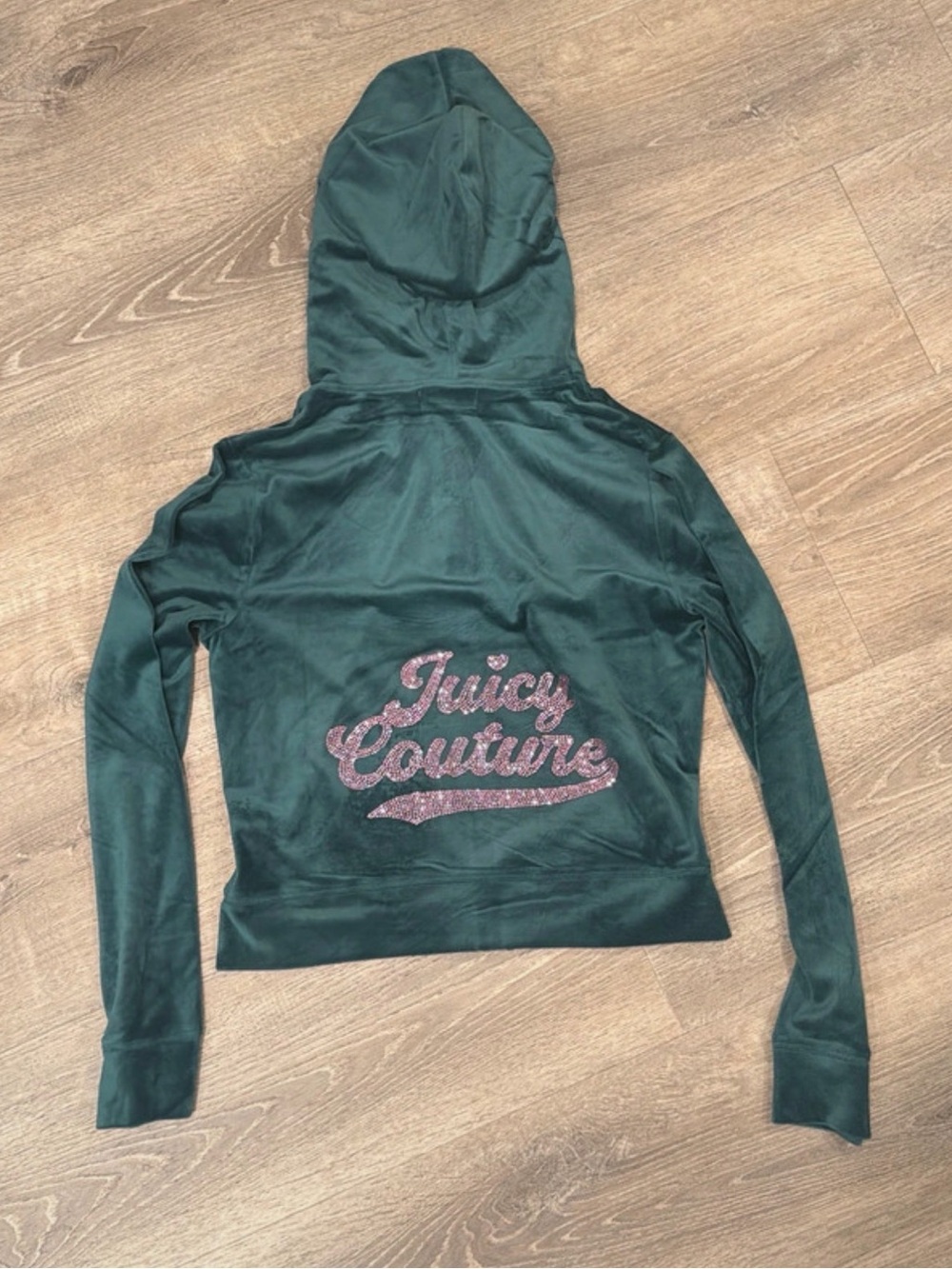 Juicy Couture Green Velour Hooded Jacket with Pink Glitter Logo